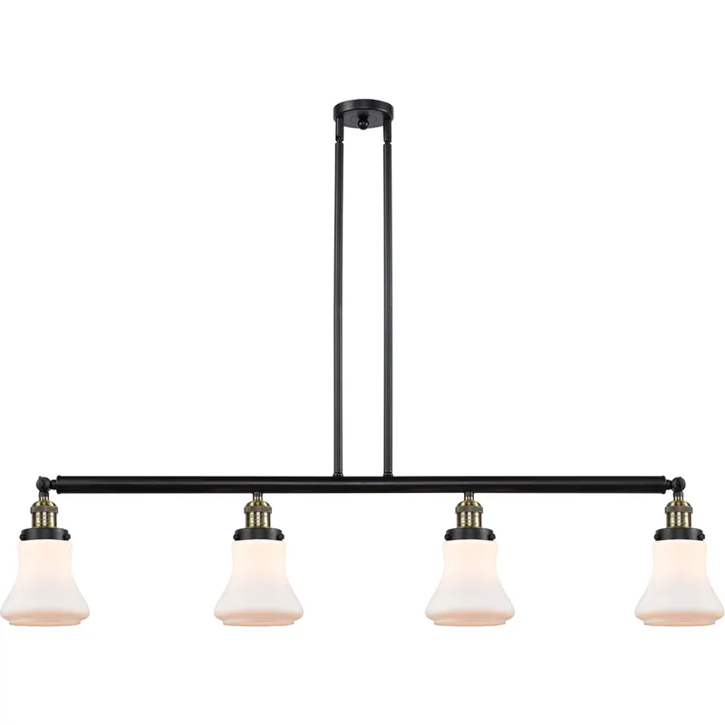 Franklin Restoration Bellmont 4 Light 50.88 inch Black Antique Brass Island Light Ceiling Light in Matte White Glass, Franklin Restoration