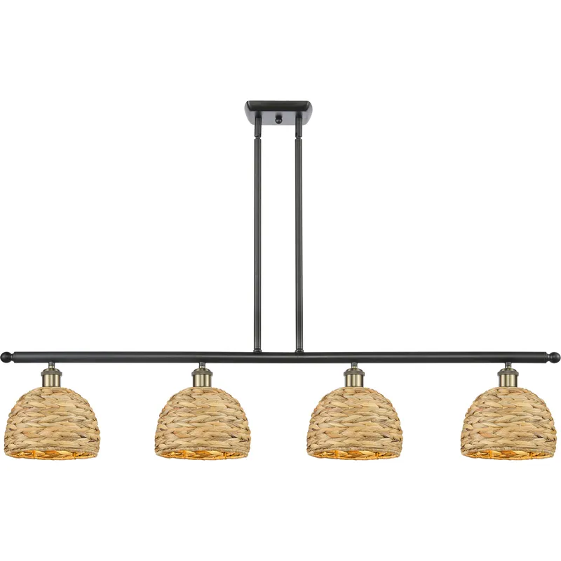 Woven Rattan Island Light Ceiling Light in Black Antique Brass
