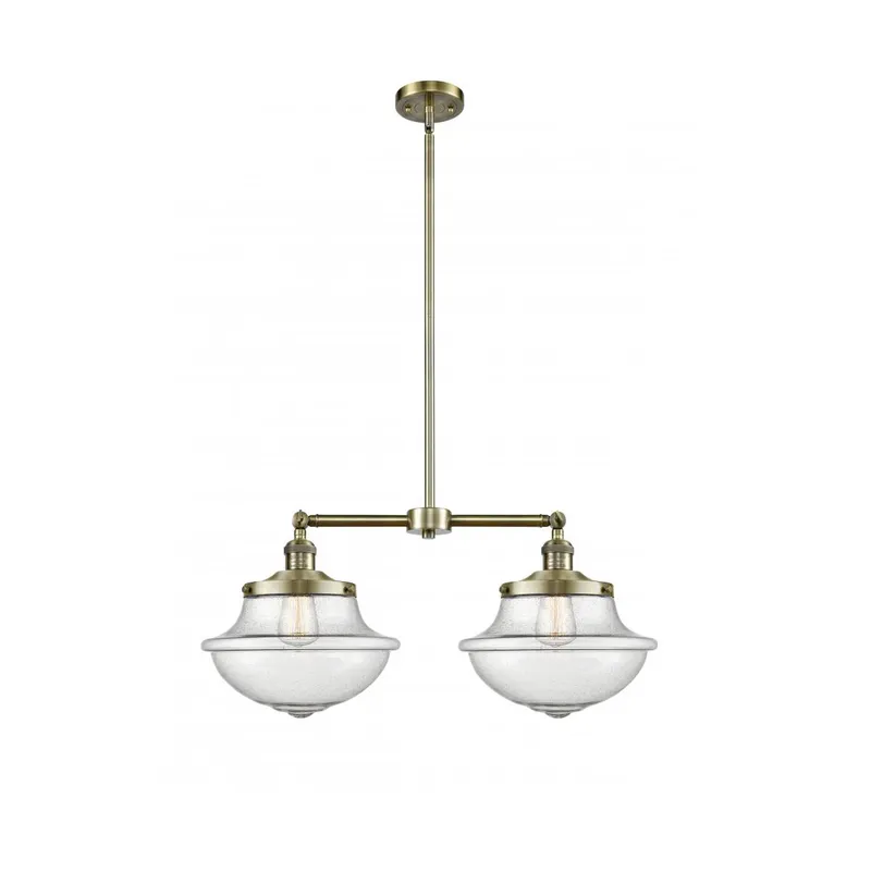 Franklin Restoration Large Oxford 2 Light 25 inch Antique Brass Chandelier Ceiling Light in Seedy Glass, Franklin Restoration