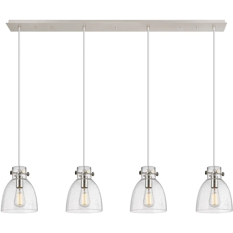 Newton Bell 4 Light 51.75 inch Polished Nickel Linear Pendant Ceiling Light in Seedy Glass