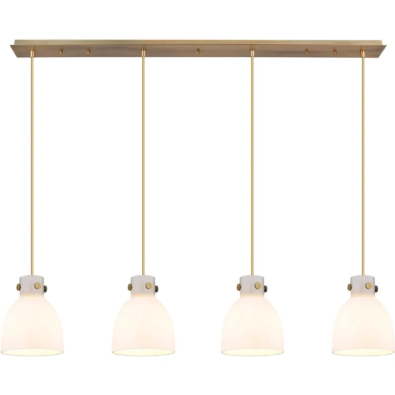 Newton Bell 4 Light 51.75 inch Brushed Brass Linear Pendant Ceiling Light in White Glass