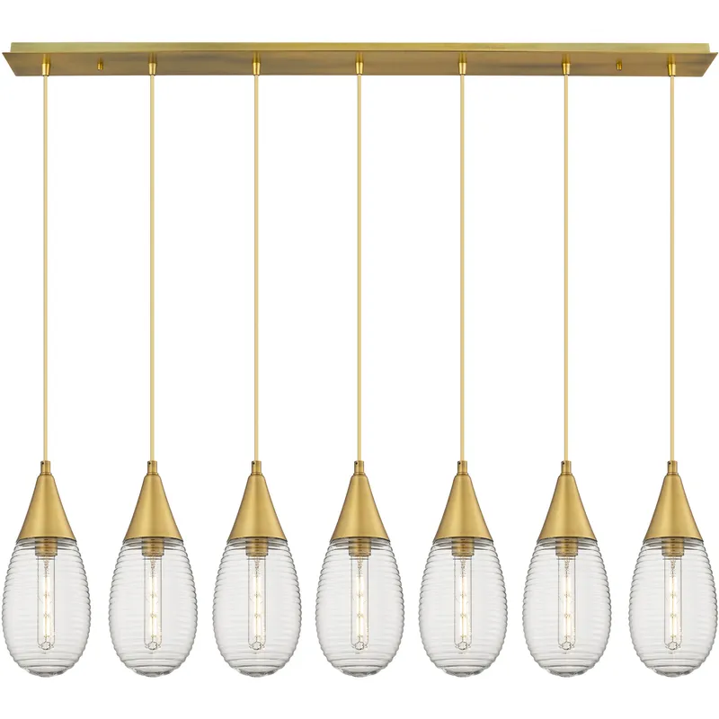 Malone 7 Light 49.75 inch Brushed Brass Linear Pendant Ceiling Light in Striped Clear Glass