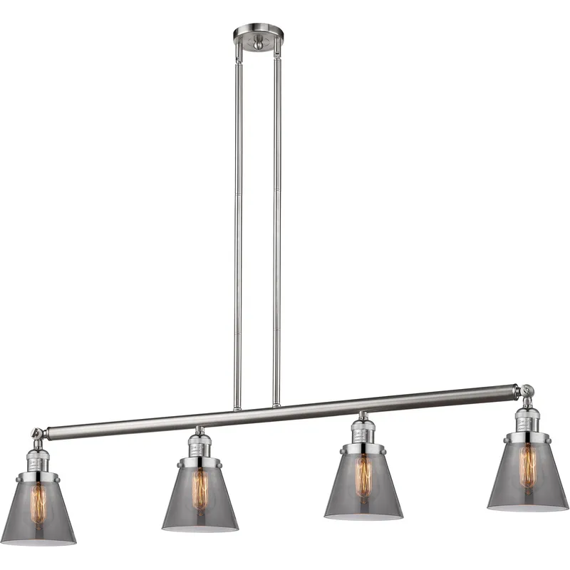 Franklin Restoration Small Cone LED 50.88 inch Brushed Satin Nickel Island Light Ceiling Light in Plated Smoke Glass, Franklin Restoration