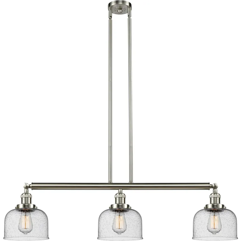 Franklin Restoration Large Bell LED 40.5 inch Brushed Satin Nickel Island Light Ceiling Light in Seedy Glass, Franklin Restoration
