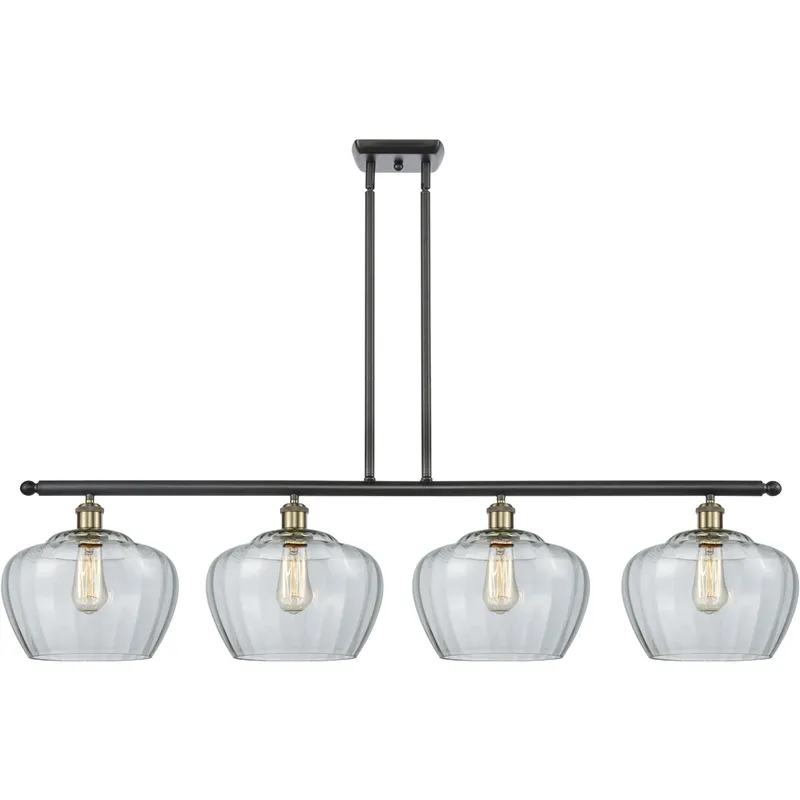 Ballston Large Fenton LED 48 inch Black Antique Brass Island Light Ceiling Light in Clear Glass, Ballston