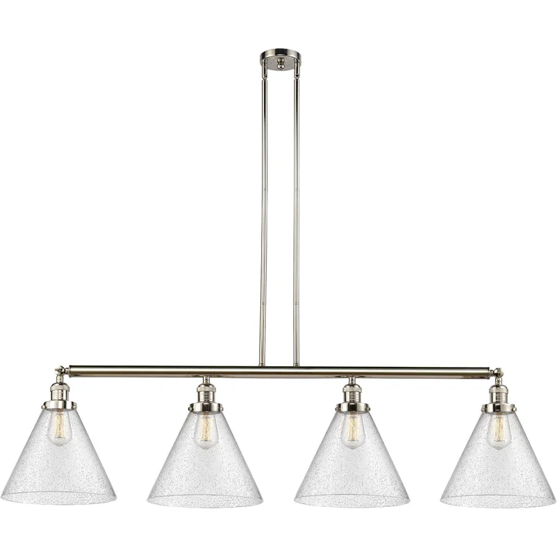 Franklin Restoration X-Large Cone LED 56 inch Polished Nickel Island Light Ceiling Light in Seedy Glass, Franklin Restoration