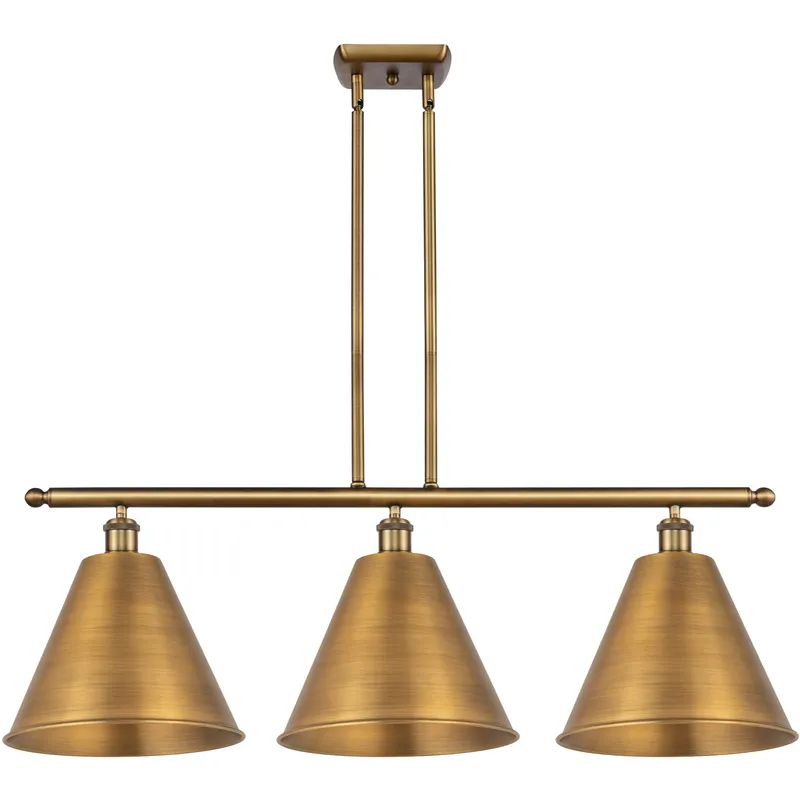 Ballston Cone 3 Light 39 inch Brushed Brass Island Light Ceiling Light