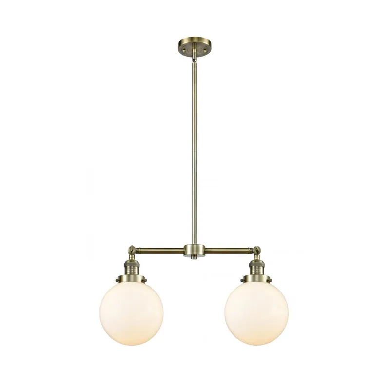 Franklin Restoration Large Beacon 2 Light 25 inch Antique Brass Chandelier Ceiling Light in Matte White Glass, Franklin Restoration