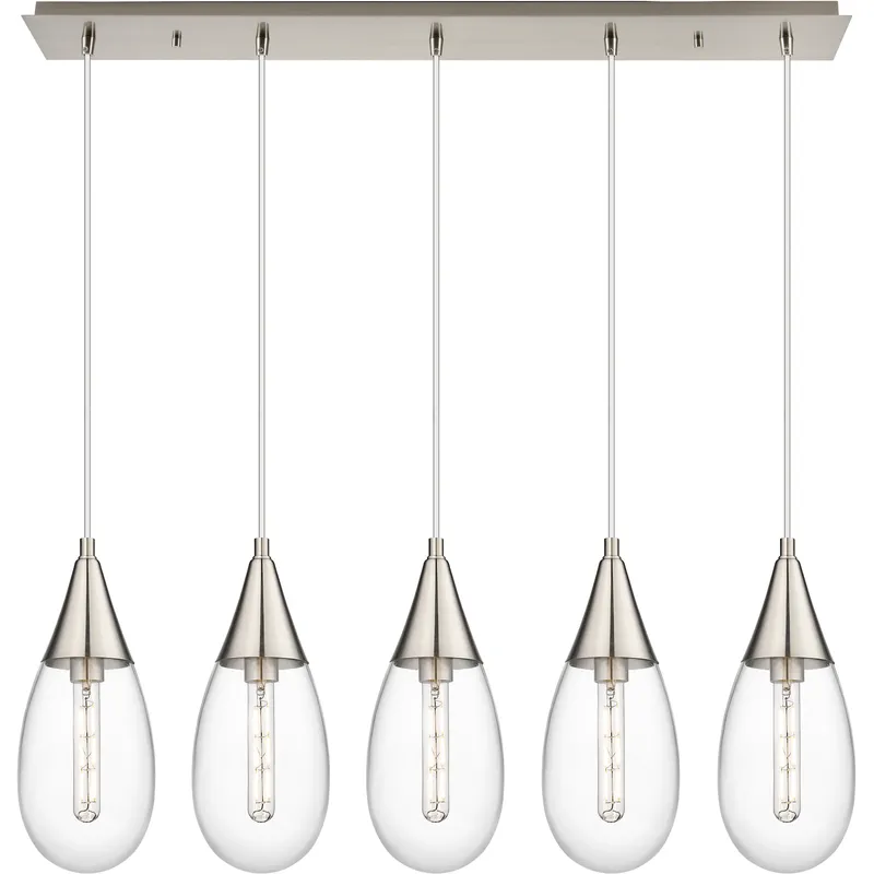 Malone 5 Light 37.75 inch Brushed Satin Nickel Linear Pendant Ceiling Light in Clear Glass