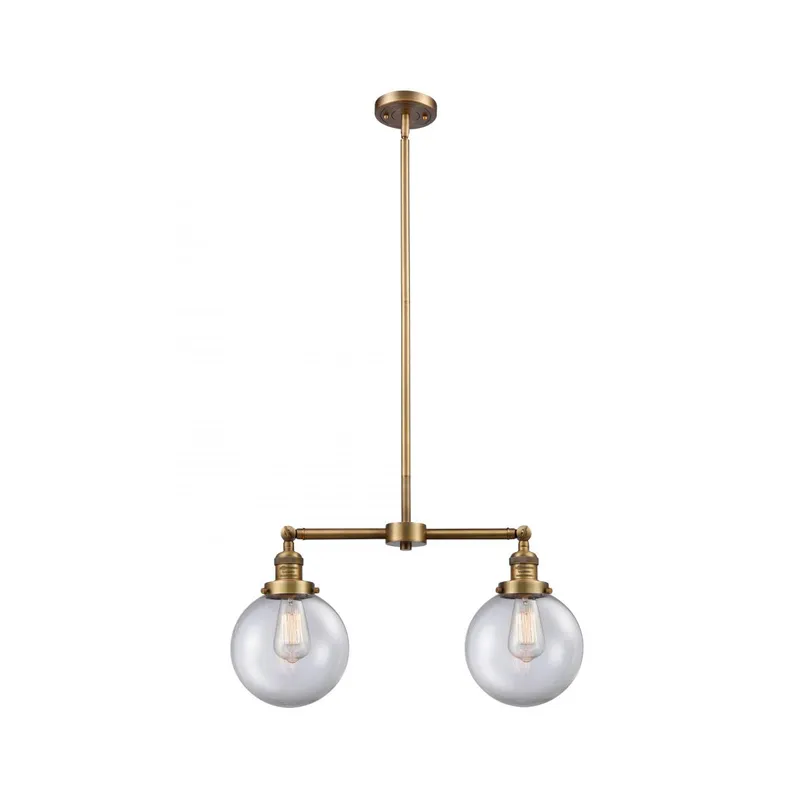 Franklin Restoration Large Beacon 2 Light 25 inch Brushed Brass Chandelier Ceiling Light in Clear Glass, Franklin Restoration