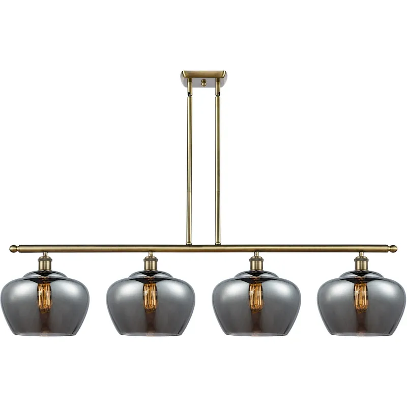 Ballston Large Fenton LED 48 inch Antique Brass Island Light Ceiling Light in Plated Smoke Glass, Ballston