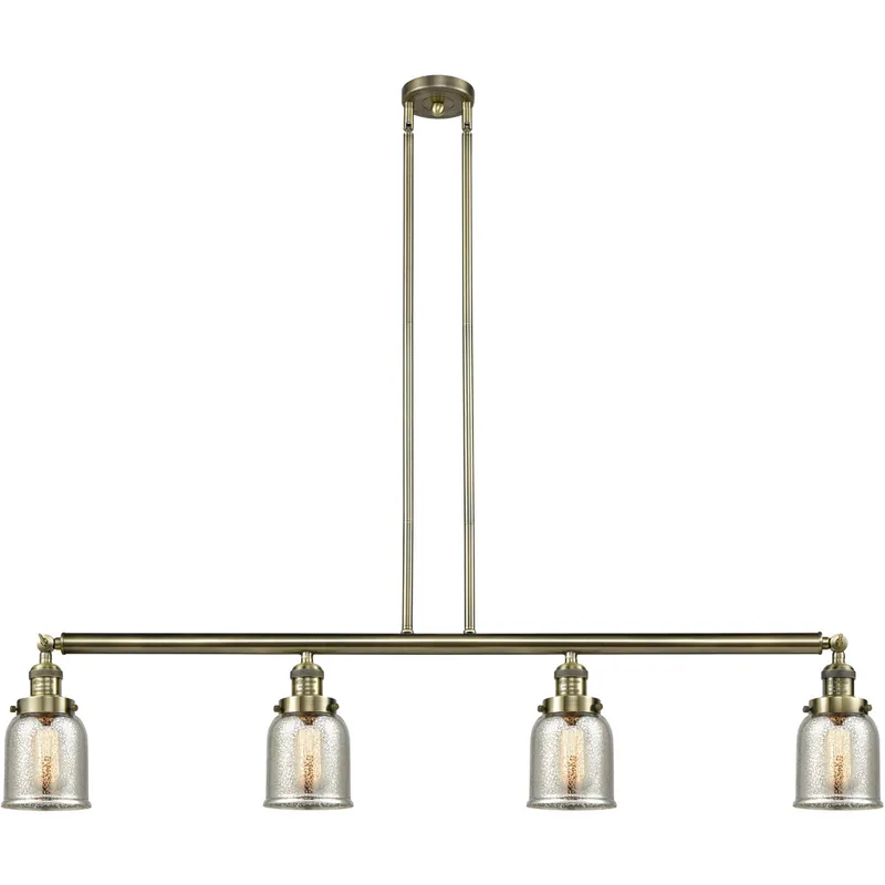 Franklin Restoration Small Bell 4 Light 49.63 inch Antique Brass Island Light Ceiling Light in Silver Plated Mercury Glass, Franklin Restoration