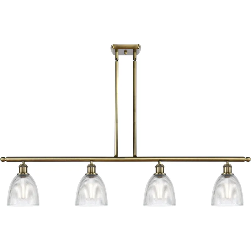 Ballston Castile 4 Light 48 inch Antique Brass Island Light Ceiling Light in Clear Glass, Ballston
