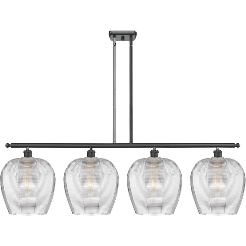 Ballston Norfolk 4 Light 50 inch Matte Black Island Light Ceiling Light in Clear Glass