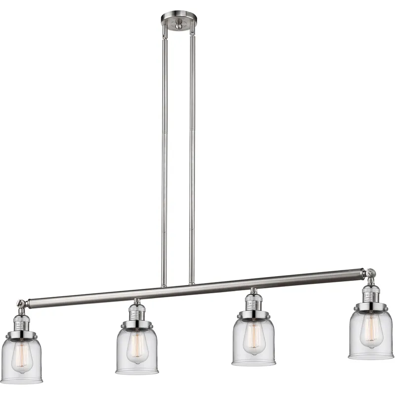 Franklin Restoration Small Bell 4 Light 49.63 inch Brushed Satin Nickel Island Light Ceiling Light in Clear Glass, Franklin Restoration
