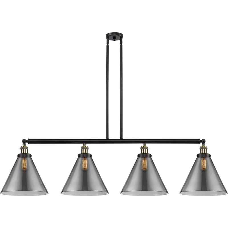 Franklin Restoration X-Large Cone LED 56 inch Black Antique Brass Island Light Ceiling Light in Plated Smoke Glass, Franklin Restoration