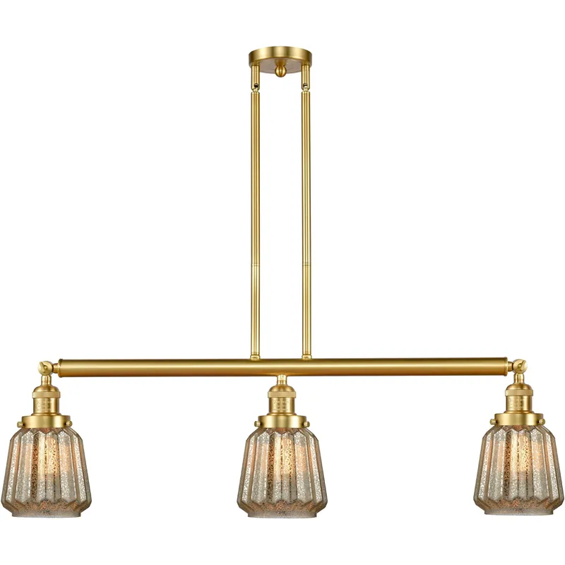 Franklin Restoration Chatham 3 Light 39 inch Satin Gold Island Light Ceiling Light in Mercury Glass, Franklin Restoration