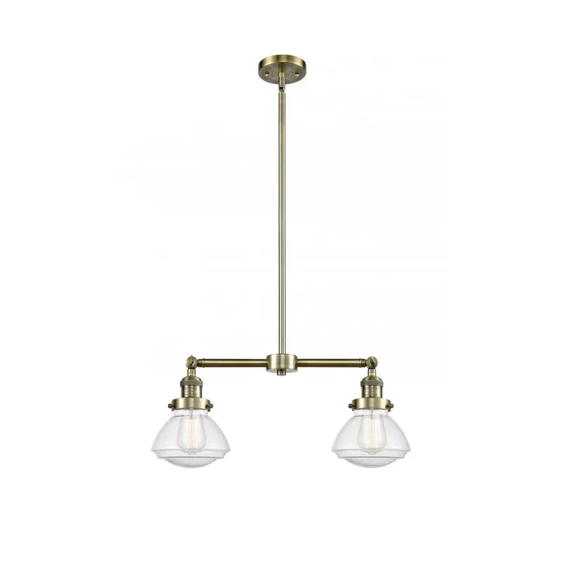 Franklin Restoration Olean 2 Light 22 inch Antique Brass Island Light Ceiling Light in Incandescent, Seedy Glass, Franklin Restoration