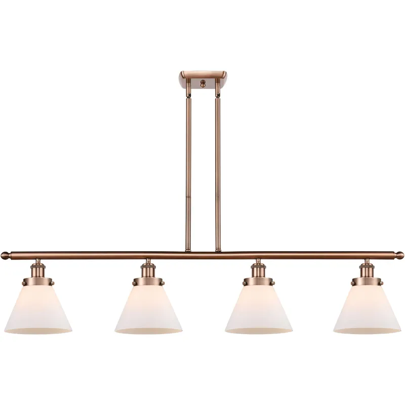 Ballston Large Cone 4 Light 48 inch Antique Copper Island Light Ceiling Light in Matte White Glass