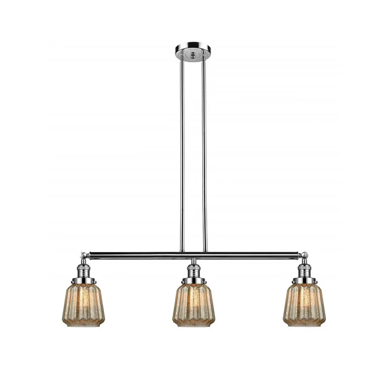 Franklin Restoration Chatham 3 Light 39 inch Polished Nickel Island Light Ceiling Light in Mercury Glass, Franklin Restoration