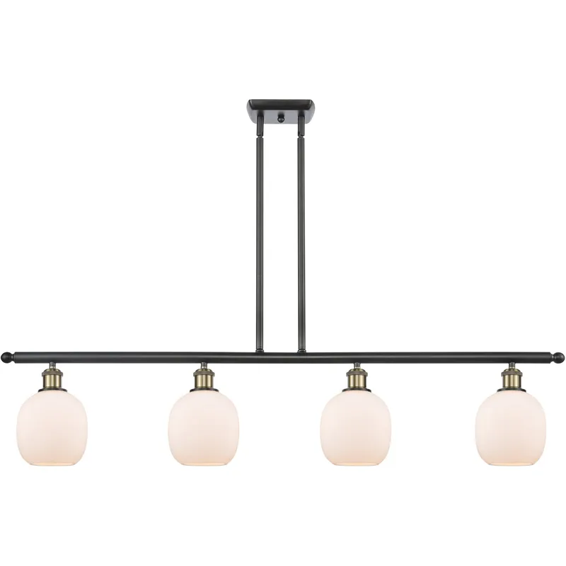 Ballston Belfast 4 Light 48 inch Black Antique Brass Island Light Ceiling Light in Matte White Glass, Ballston