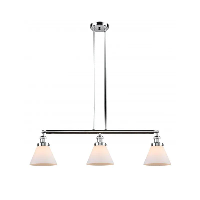 Franklin Restoration Large Cone 3 Light 40 inch Polished Chrome Island Light Ceiling Light in Matte White Glass, Franklin Restoration