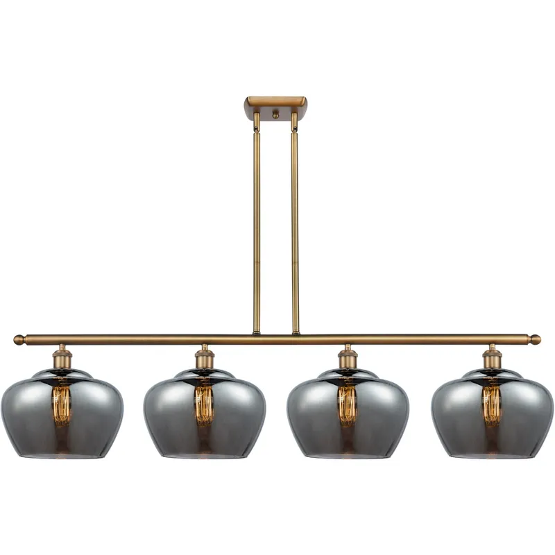 Ballston Large Fenton LED 48 inch Brushed Brass Island Light Ceiling Light in Plated Smoke Glass, Ballston