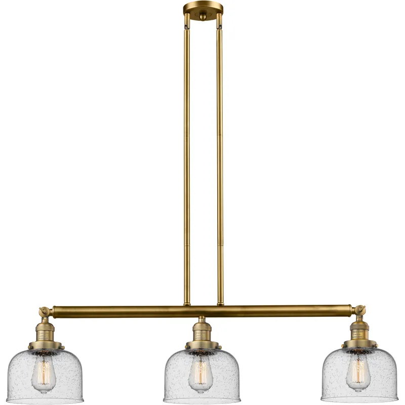Franklin Restoration Large Bell LED 41 inch Brushed Brass Island Light Ceiling Light in Seedy Glass, Franklin Restoration