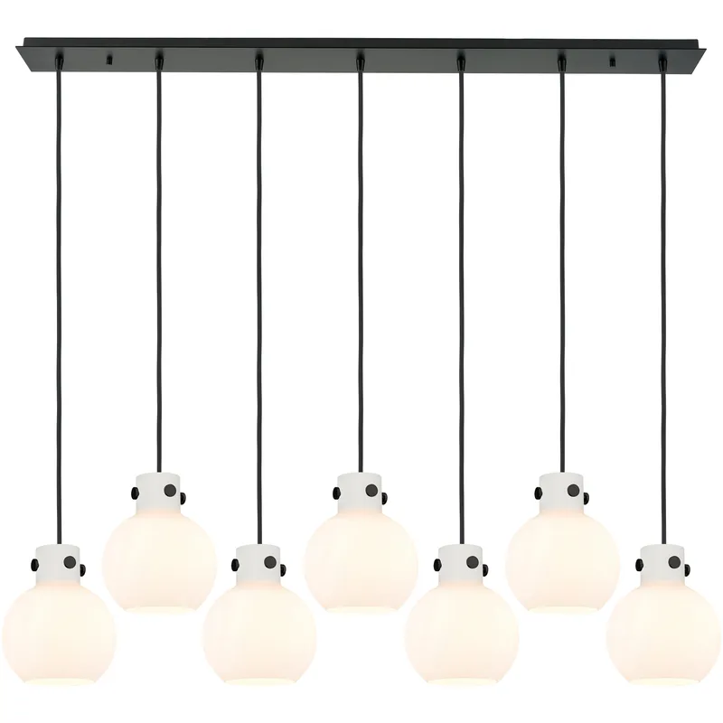 Newton Sphere 7 Light 51.75 inch Matte Black Linear Pendant Ceiling Light in White Glass