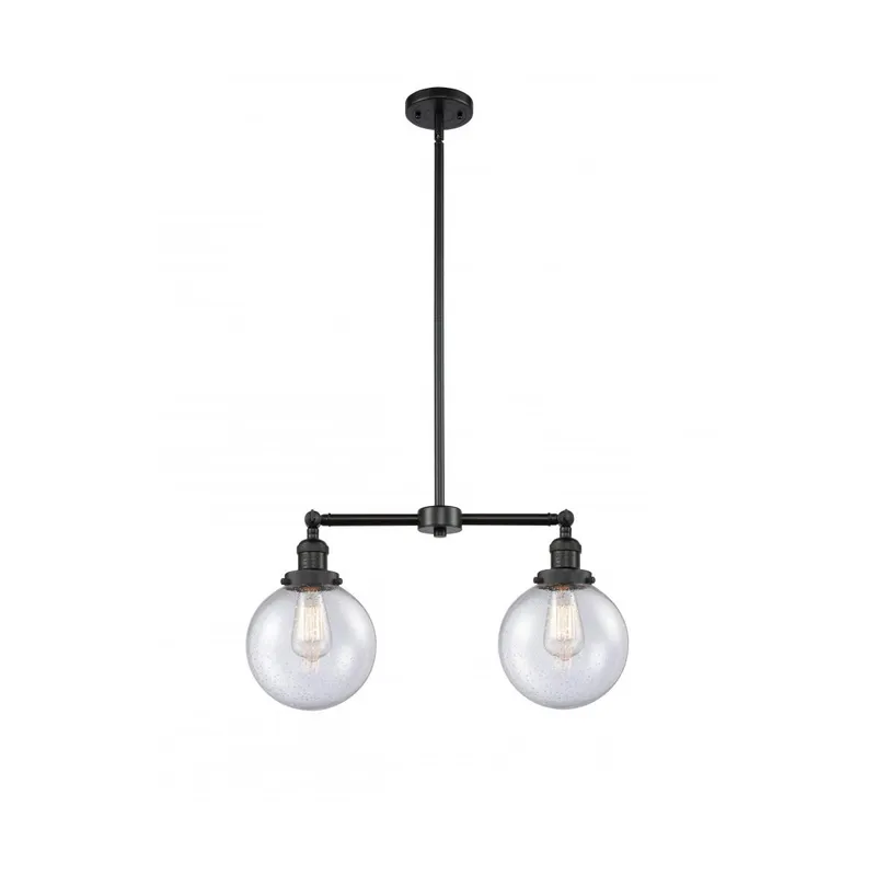 Franklin Restoration Large Beacon 2 Light 43 inch Matte Black Island Light Ceiling Light in Seedy Glass, Franklin Restoration