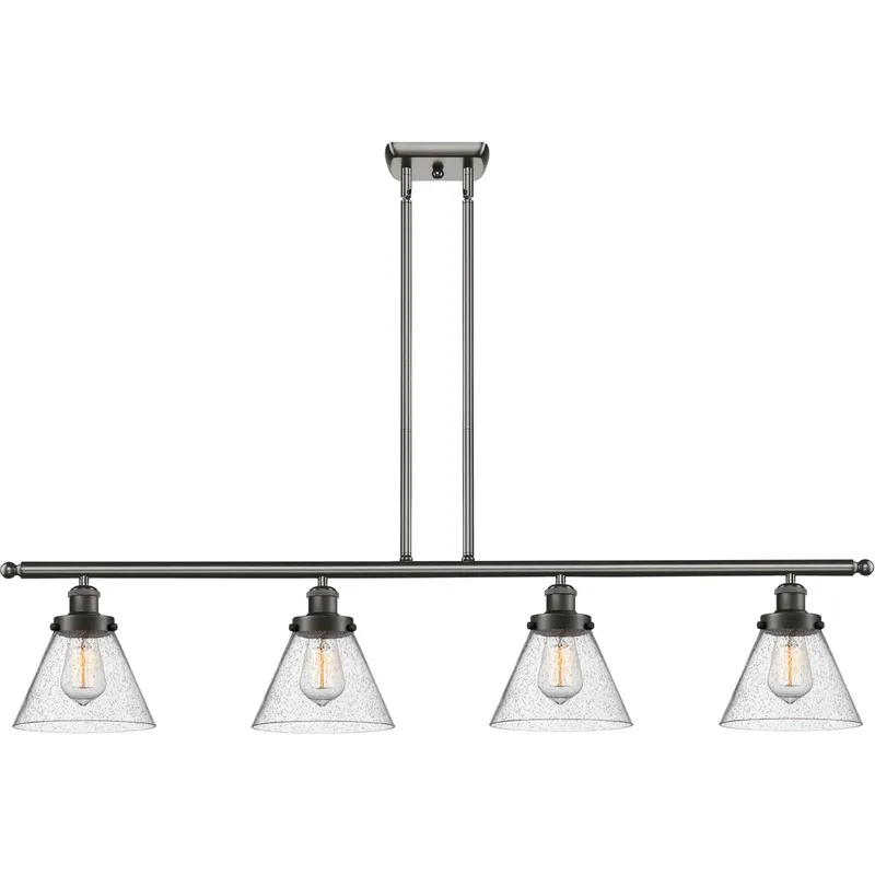 Ballston Large Cone 4 Light 48 inch Oil Rubbed Bronze Island Light Ceiling Light in Seedy Glass, Ballston