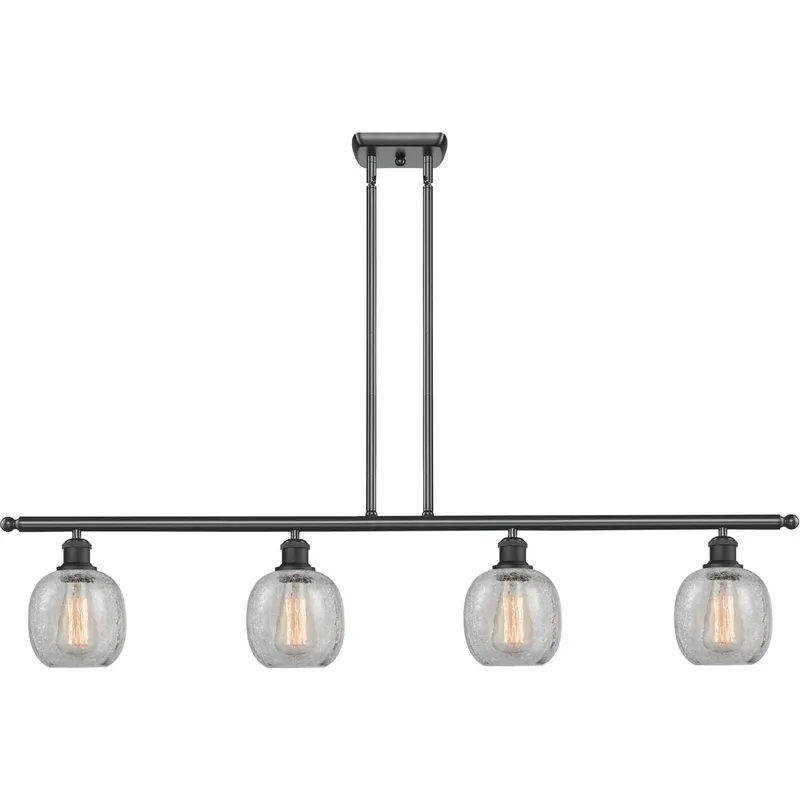 Ballston Belfast 4 Light 48 inch Matte Black Island Light Ceiling Light in Clear Crackle Glass, Ballston