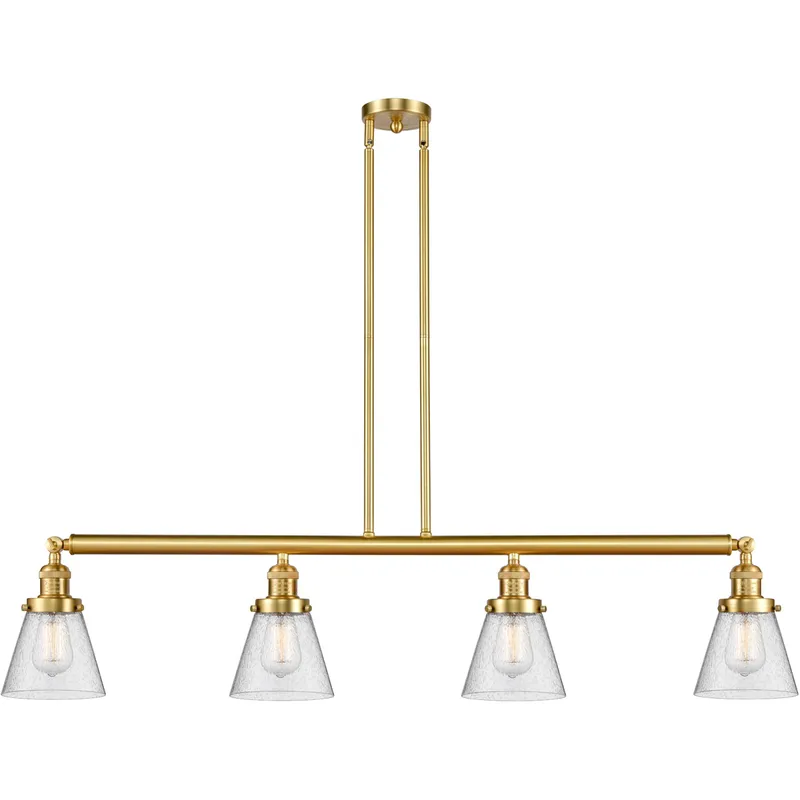 Franklin Restoration Small Cone LED 50.88 inch Satin Gold Island Light Ceiling Light in Seedy Glass, Franklin Restoration