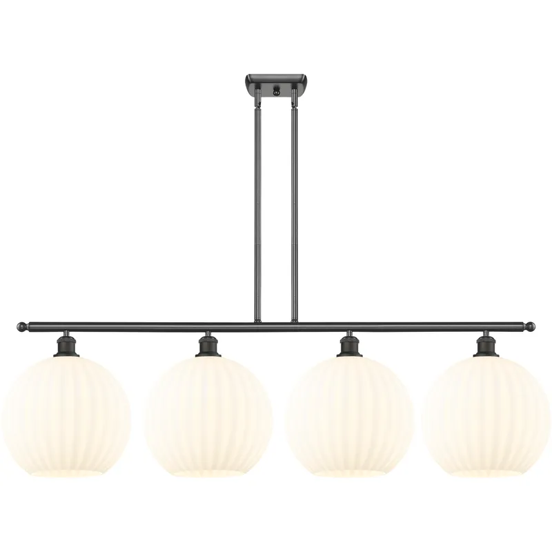 Ballston White Venetian 4 Light 50.25 inch Oil Rubbed Bronze Stem Hung Island Light Ceiling Light