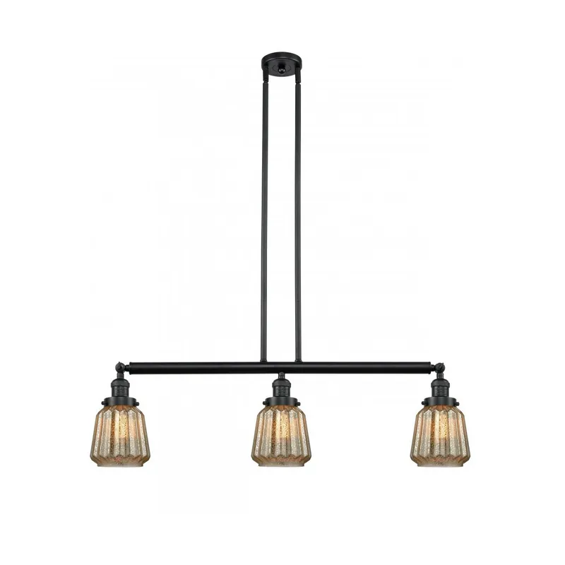 Franklin Restoration Chatham 3 Light 39 inch Matte Black Island Light Ceiling Light in Mercury Glass, Franklin Restoration