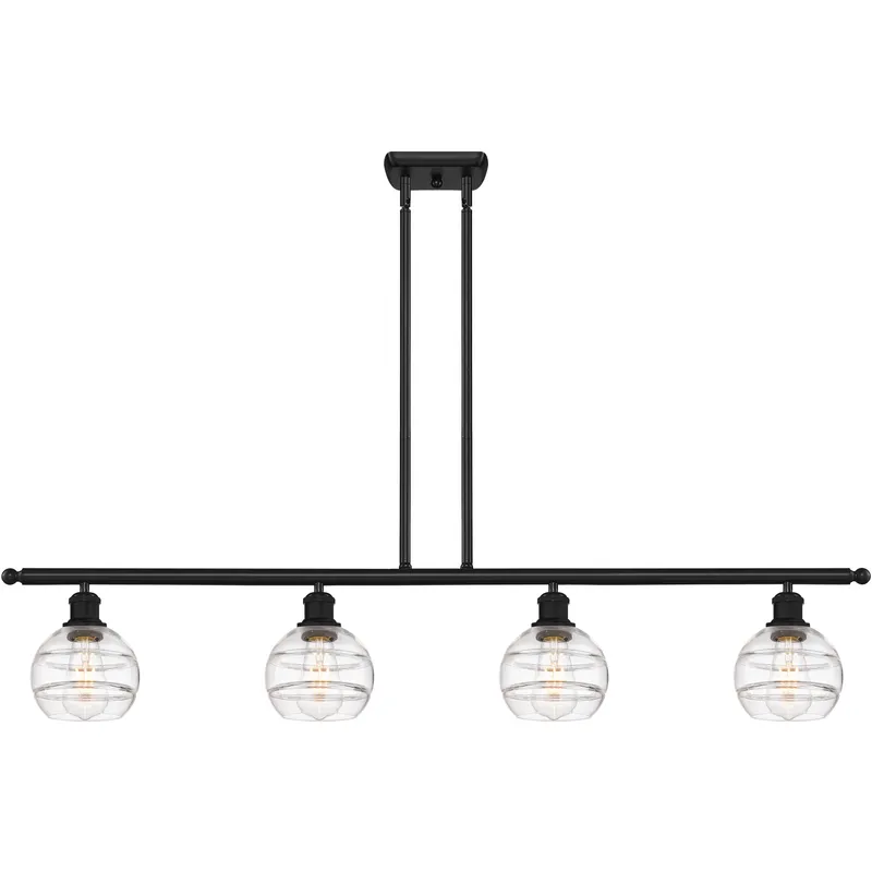 Ballston Rochester 4 Light 48 inch Matte Black Stem Hung Island Light Ceiling Light