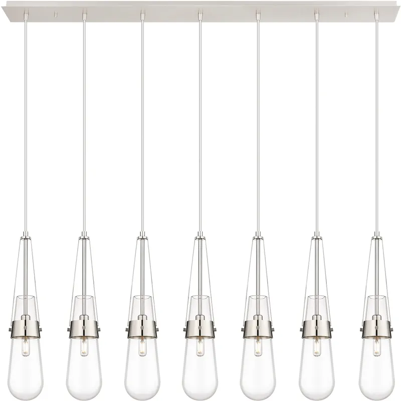 Milan 7 Light 48.13 inch Polished Nickel Linear Pendant Ceiling Light in Clear Glass