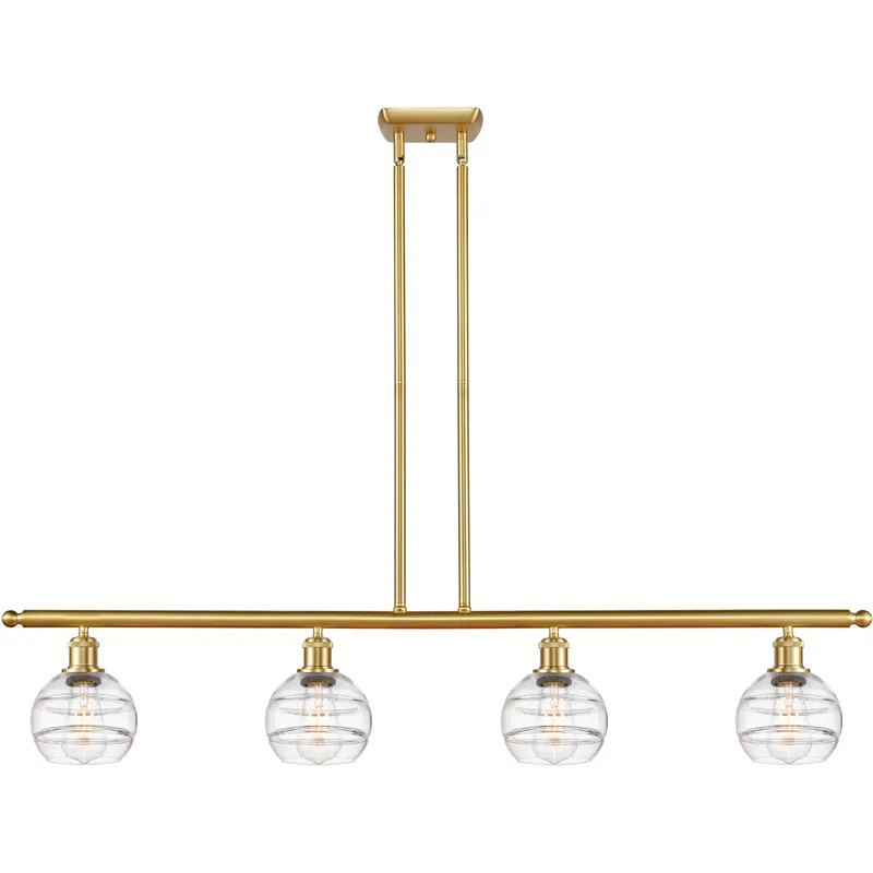 Ballston Rochester 4 Light 48 inch Satin Gold Stem Hung Island Light Ceiling Light