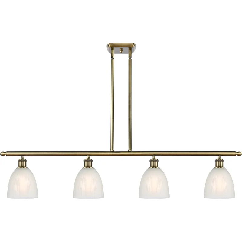 Ballston Castile 4 Light 48 inch Antique Brass Island Light Ceiling Light in White Glass, Ballston