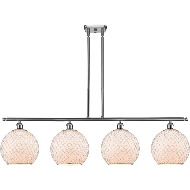 Ballston Large Farmhouse Chicken Wire 4 Light 48 inch Brushed Satin Nickel Island Light Ceiling Light, Ballston
