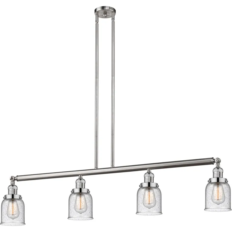 Franklin Restoration Small Bell 4 Light 49.63 inch Brushed Satin Nickel Island Light Ceiling Light in Seedy Glass, Franklin Restoration