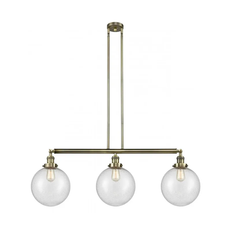 Franklin Restoration X-Large Beacon LED 42 inch Antique Brass Island Light Ceiling Light in Seedy Glass, Franklin Restoration