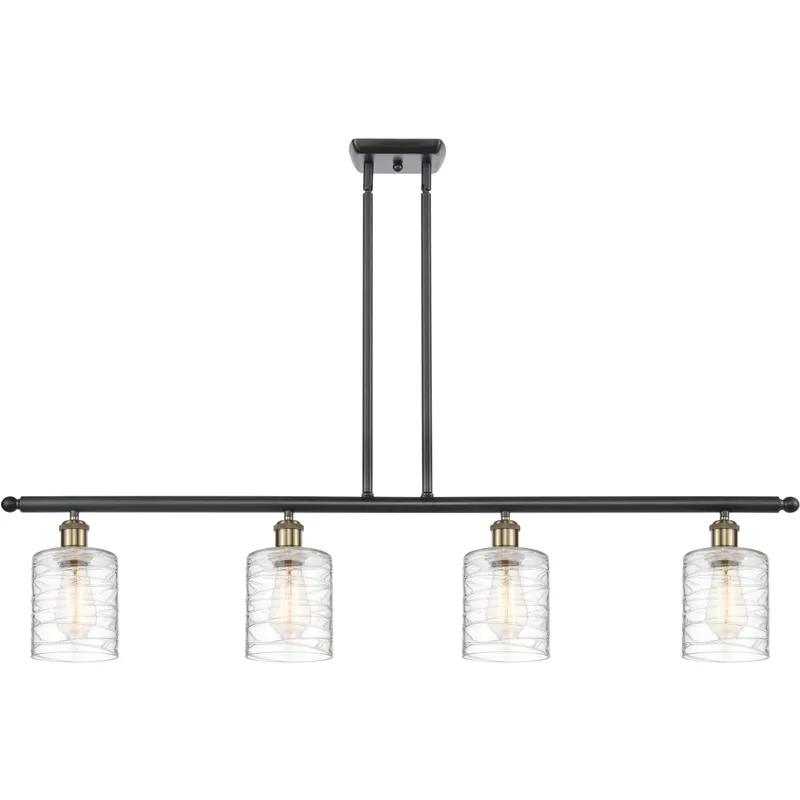 Ballston Cobbleskill LED 48 inch Black Antique Brass Island Light Ceiling Light in Deco Swirl Glass