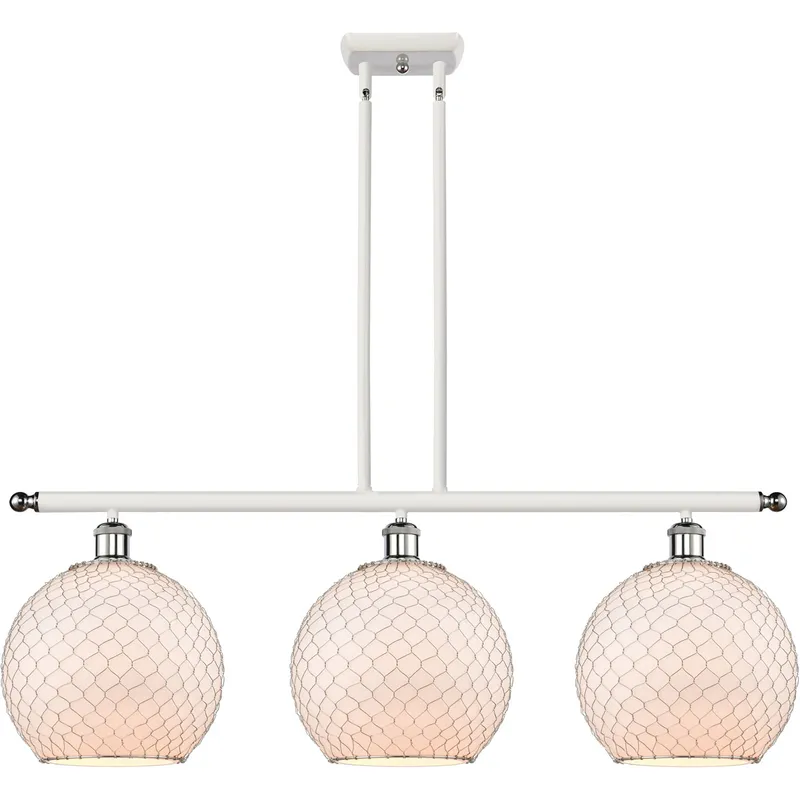 Ballston Large Farmhouse Chicken Wire 3 Light 36 inch White and Polished Chrome Island Light Ceiling Light, Ballston