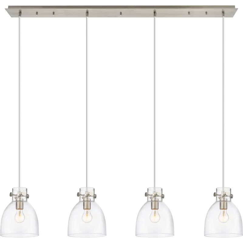 Newton Bell 4 Light 51.75 inch Brushed Satin Nickel Linear Pendant Ceiling Light in Clear Glass