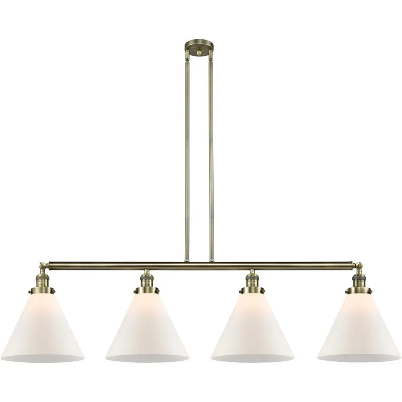 Franklin Restoration X-Large Cone LED 56 inch Antique Brass Island Light Ceiling Light in Matte White Glass, Franklin Restoration