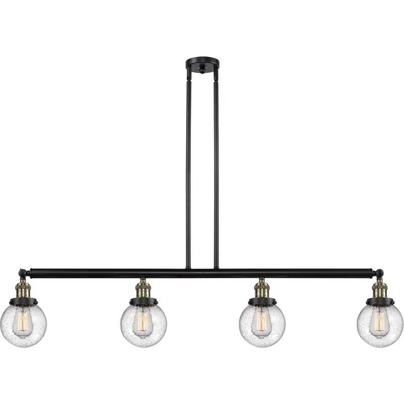 Franklin Restoration Beacon LED 50.63 inch Black Antique Brass Island Light Ceiling Light in Seedy Glass, Franklin Restoration