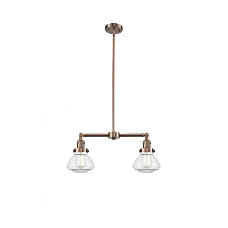 Franklin Restoration Olean 2 Light 22 inch Antique Copper Island Light Ceiling Light in Clear Glass, Franklin Restoration