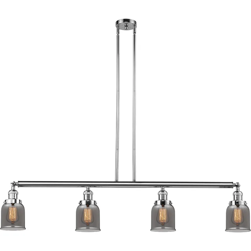 Franklin Restoration Small Bell 4 Light 49.63 inch Polished Chrome Island Light Ceiling Light in Plated Smoke Glass, Franklin Restoration