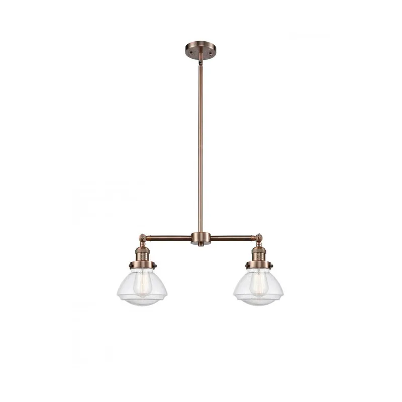 Franklin Restoration Olean 2 Light 22 inch Antique Copper Island Light Ceiling Light in Seedy Glass, Franklin Restoration